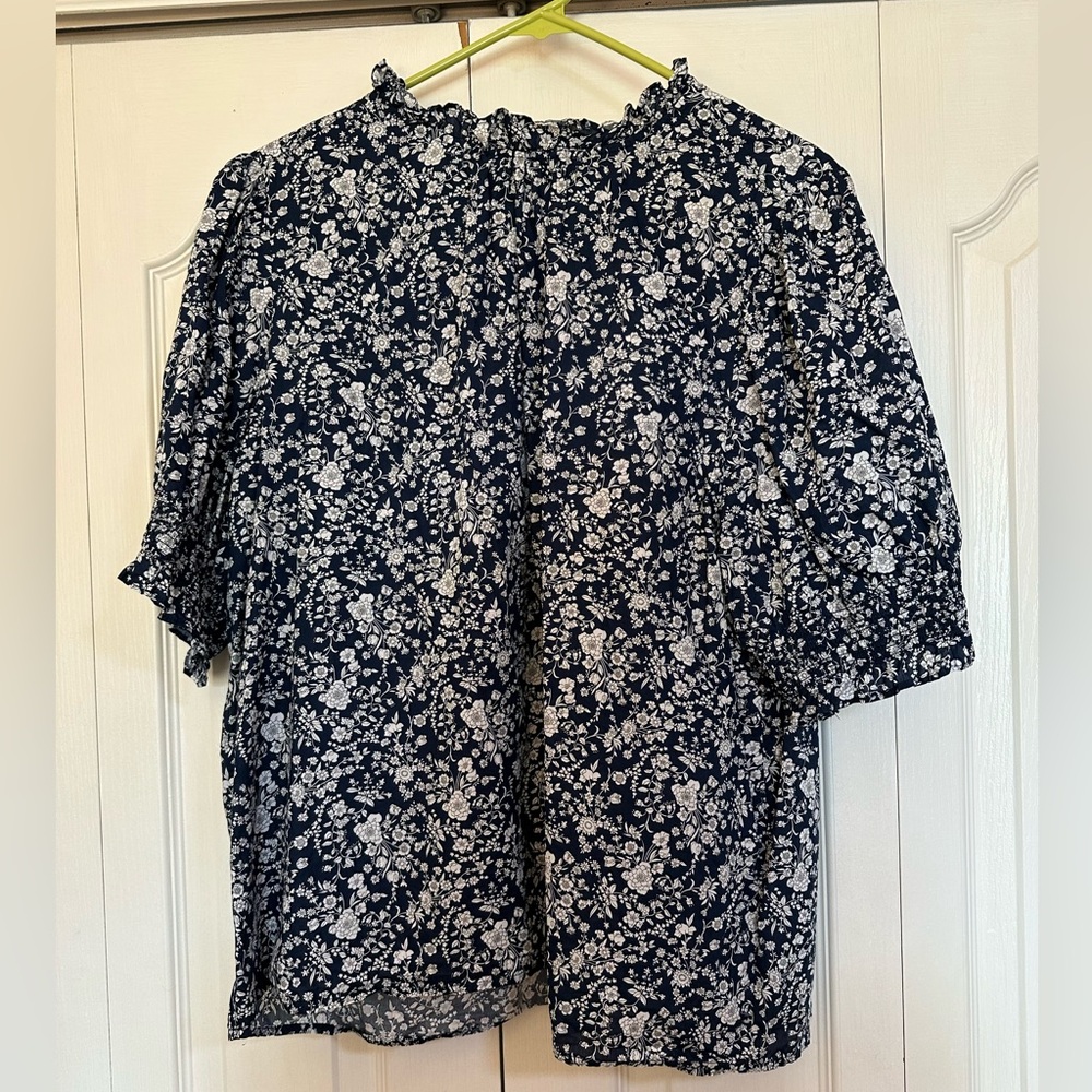 J. Crew Navy and White Floral Blouse